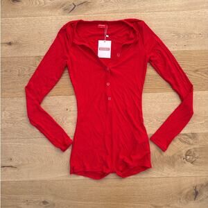 Baddest - Ribbed Long Sleeve Romper in Red